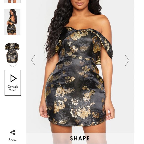 SHAPE BLACK FLORAL BARDOT BODYCON DRESS - Picture 2 of 3